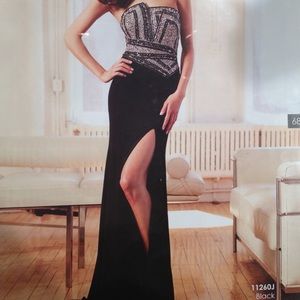 Terani couture strapless gown Black with silver sequins size 8